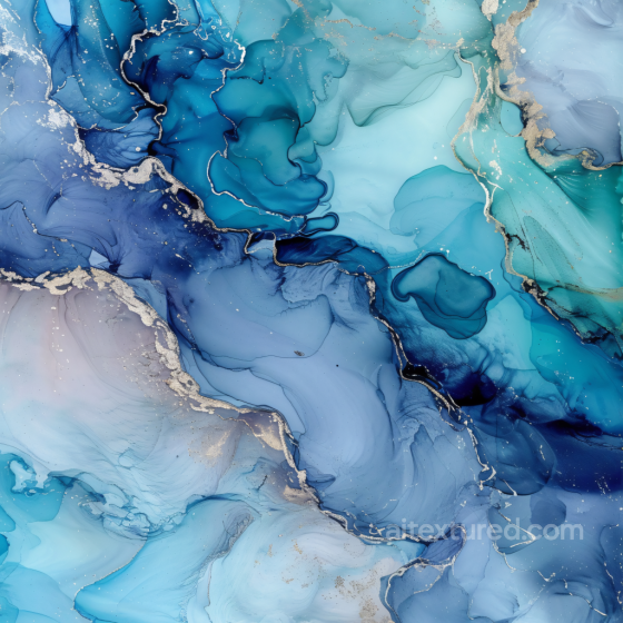 Alcohol Ink PBR Texture with Blue Gold Fluid Swirls and Translucent Layers Alcohol ink texture preview