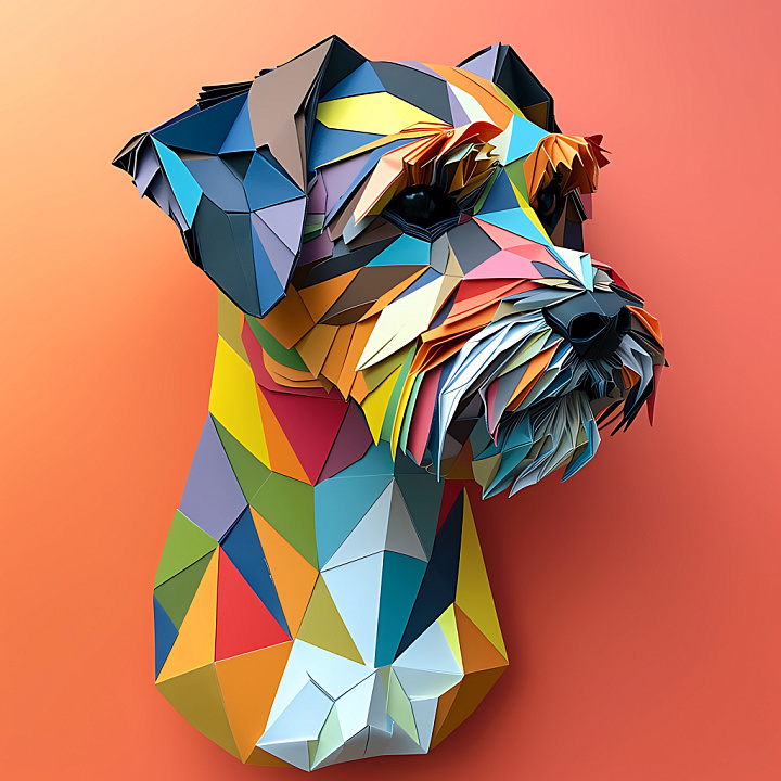 Animal of Origami-Inspired Border Terrier Sculpture in Bold Colors seamless PBR texture preview