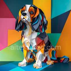 seamless Seamless 3D PBR Texture with Stylized Origami Cavalier King Charles Dog Colors texture 8k free download PBR