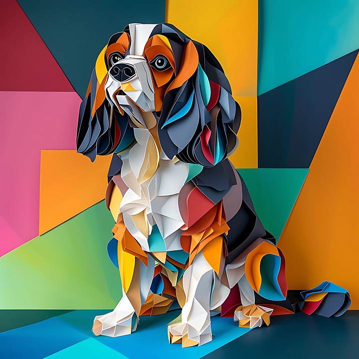 with Stylized Origami Cavalier King Charles Dog Colors seamless PBR texture preview