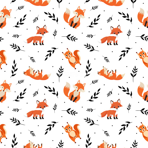 Pattern Bundle - Seamless 3D Pattern PBR Texture with Playful Cartoon Foxes and Black Leaf Motifs texture preview
