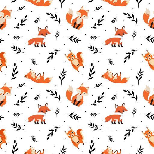 Pattern PBR Texture with Playful Cartoon Foxes and Black Leaf Motifs seamless Pattern Bundle PBR texture