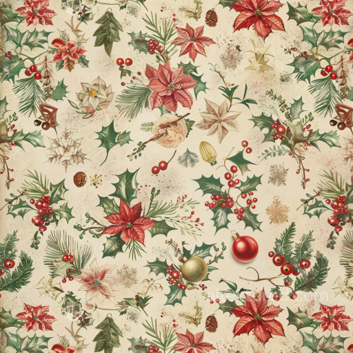 Christmas Vintage Texture of Vintage Christmas Floral and Ornament Pattern seamless Christmas vintage PBR texture