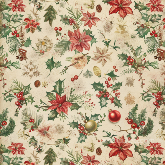 Christmas Vintage Texture of Vintage Christmas Floral and Ornament Pattern Christmas vintage texture preview