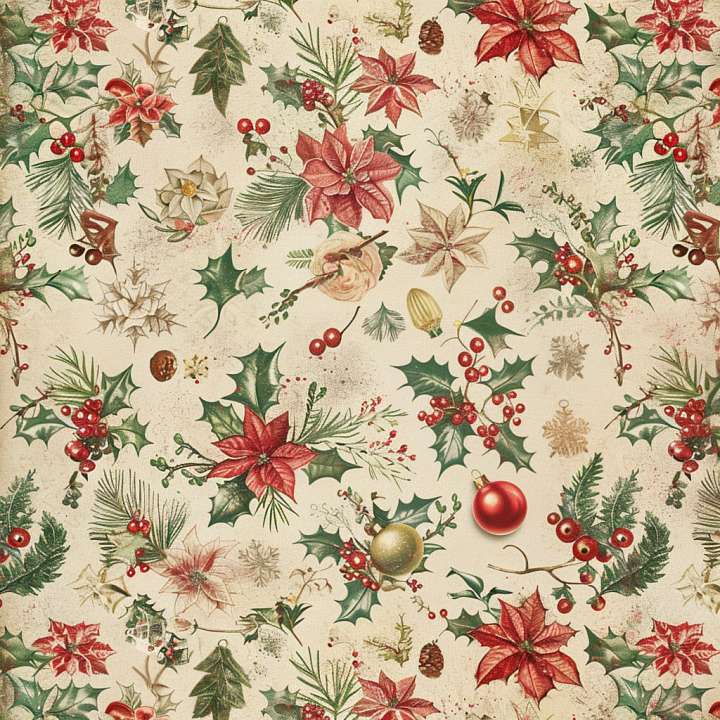 Christmas Vintage of Vintage Christmas Floral and Ornament Pattern seamless PBR texture preview