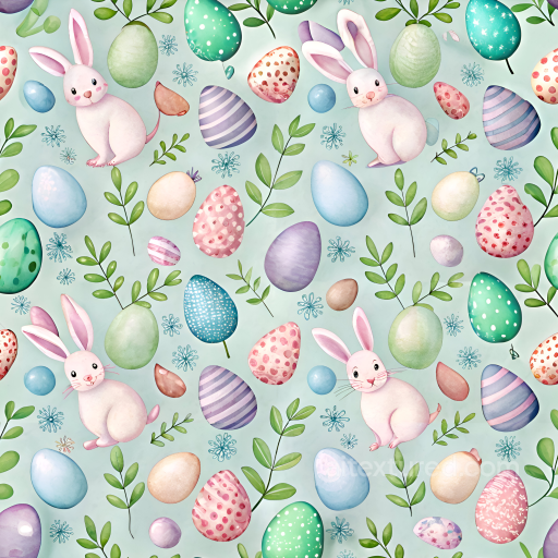 Easter Digital Paper Texture with Bunnies, Eggs, and Leaves seamless All Easter Digital paper PBR texture