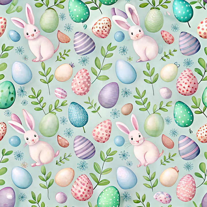 Easter Digital Paper with Bunnies, Eggs, and Leaves seamless PBR texture preview
