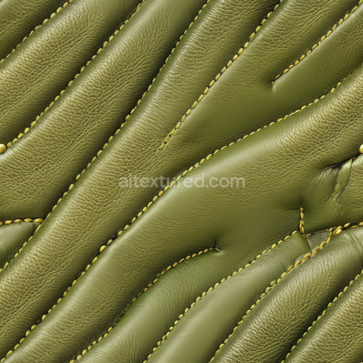 Seamless 3D Quilted Olive Green Leather PBR Texture with Yellow Stitching
