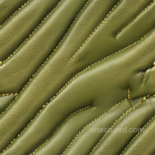 Quilted Olive Green Leather PBR Texture with Yellow Stitching seamless Leather PBR texture