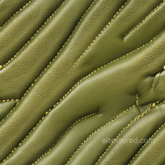 Quilted Olive Green Leather PBR Texture with Yellow Stitching Leather texture preview