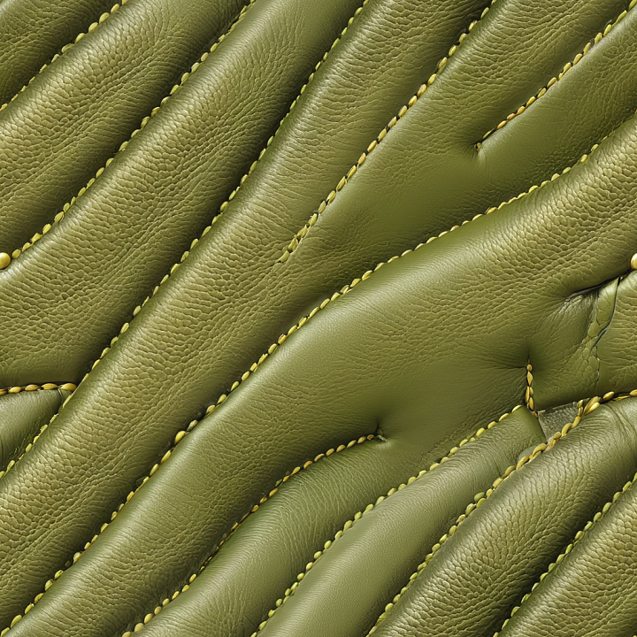 Quilted Olive Green Leather with Yellow Stitching seamless PBR texture preview
