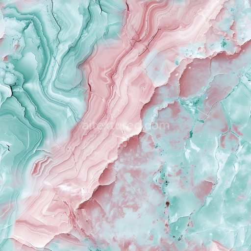 Seamless 3D Dusty Rose and Mint Marble PBR Texture with Pastel Layered Veins