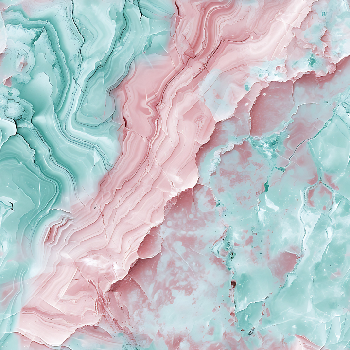 Dusty Rose and Mint Marble with Pastel Layered Veins seamless PBR texture preview
