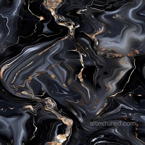 Glossy Black Marble Texture with Gold Veining and Fluid Highlights Glossy texture preview