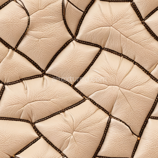 Seamless 3D Cream Quilted Leather PBR Texture with Stitching and Wrinkled Grain