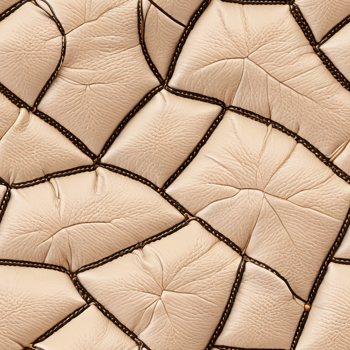 Cream Quilted Leather with Stitching and Wrinkled Grain seamless PBR texture preview