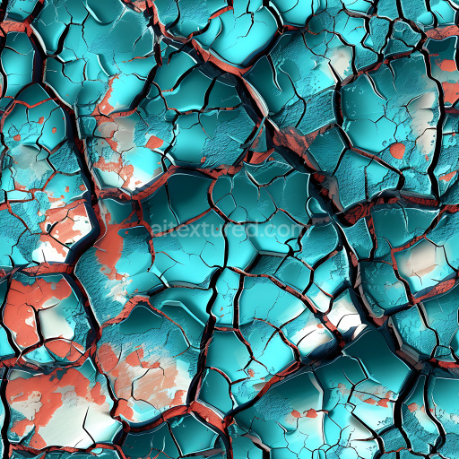 Seamless 3D Cracked & Holed Painted Surface PBR Texture with Turquoise and Rust