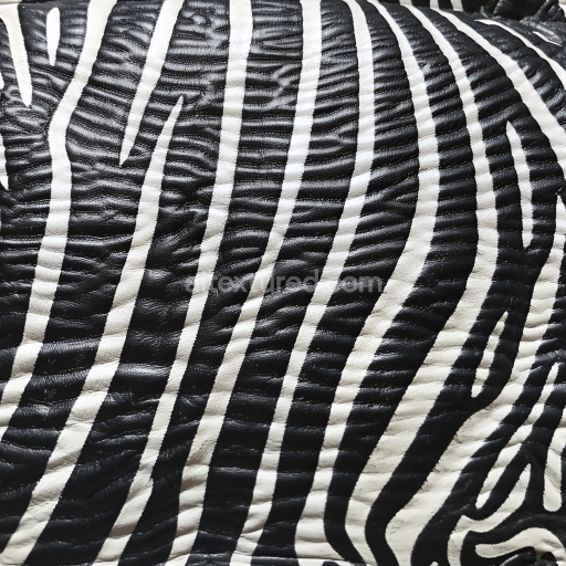 Seamless 3D PBR black and white zebra stripe patterned leather texture with natural grain