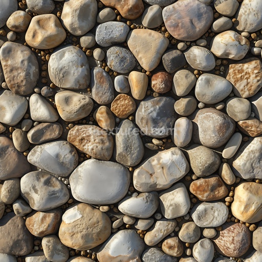 Seamless 3D PBR Texture of Smooth Rounded River Stones in Varied Earth Tones