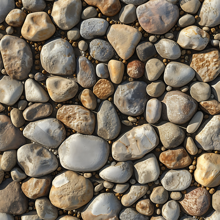 Stone of Smooth Rounded River Stones in Varied Earth Tones seamless PBR texture preview