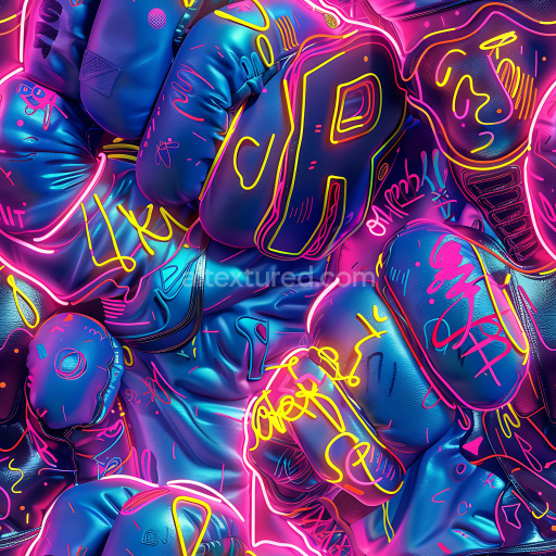 Seamless 3D PBR Graffiti Texture Featuring Neon Pink and Yellow Street Art Tags