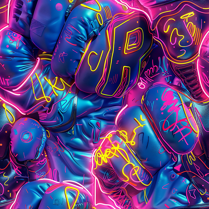 Graffiti Featuring Neon Pink and Yellow Street Art Tags seamless PBR texture preview