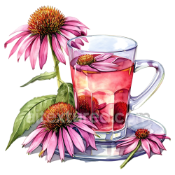 seamless Echinacea Tea Glass and Purple Coneflowers Breakfast Illustration texture 8k free download PBR