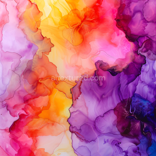 Seamless 3D Alcohol Ink PBR Texture with Vibrant Orange and Purple Fluid Swirls