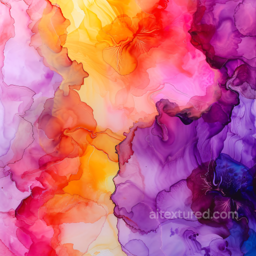 Alcohol Ink PBR Texture with Vibrant Orange and Purple Fluid Swirls seamless Alcohol ink PBR texture