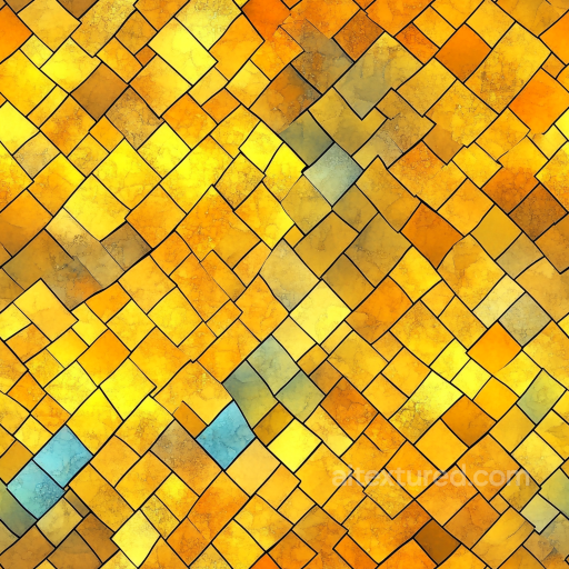 Mosaic Texture Featuring Warm Yellow Stone Tiles with Subtle Blue Accents seamless Mosaic PBR texture