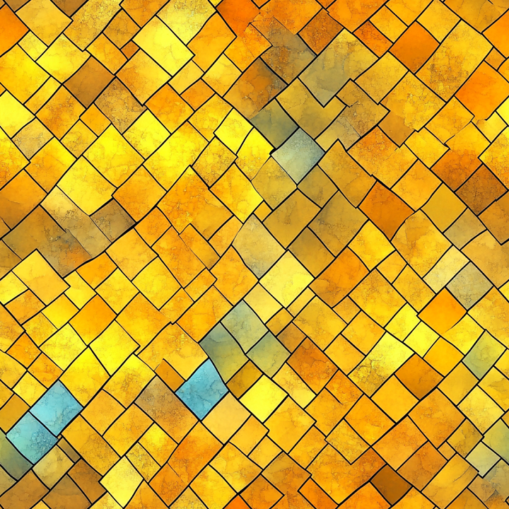 Mosaic Featuring Warm Yellow Stone Tiles with Subtle Blue Accents seamless PBR texture preview
