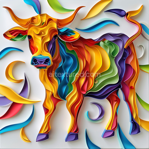 Seamless 3D PBR Texture of Abstract Colorful Cow Origami Art