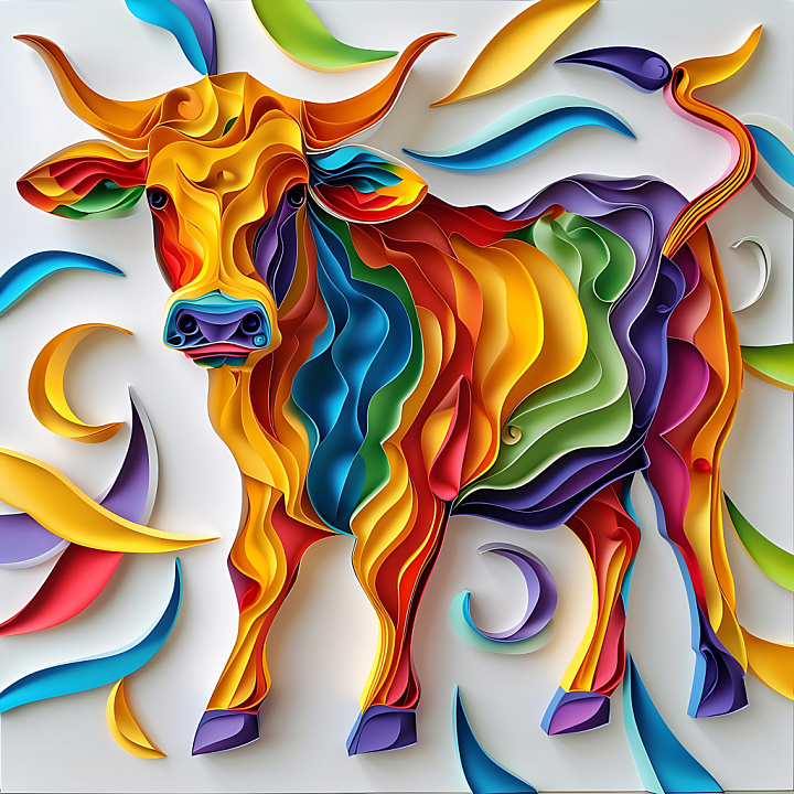 Animal of Abstract Colorful Cow Origami Art seamless PBR texture preview