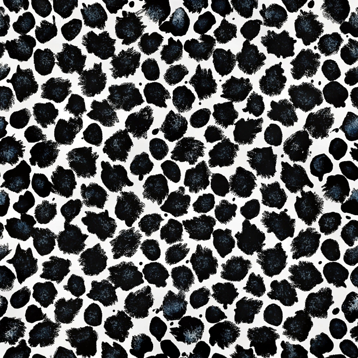 Leopard Print Fabric with Black Brushstroke Spots on White seamless PBR texture preview