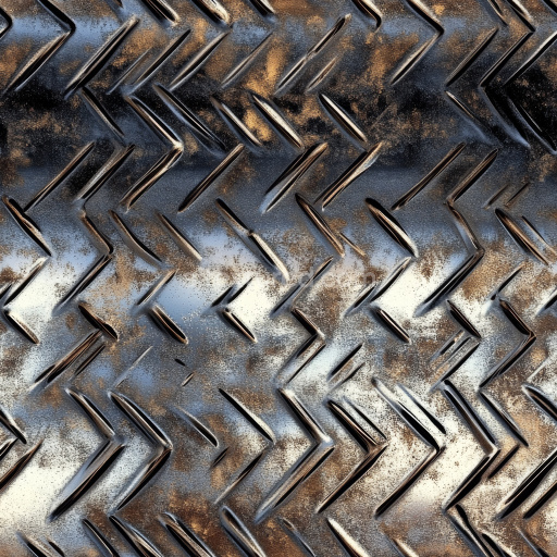 Preview — Seamless 3D Rusted Steel Diamond Plate PBR Texture with Worn Patina
