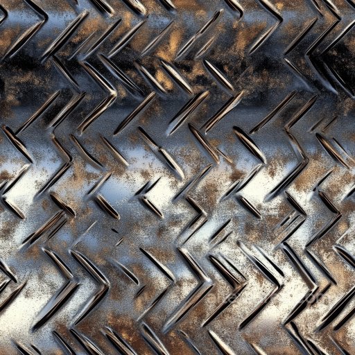 Rusted Steel Diamond Plate PBR Texture with Worn Patina seamless Metal PBR texture