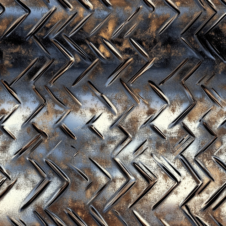 Rusted Steel Diamond Plate with Worn Patina seamless PBR texture preview