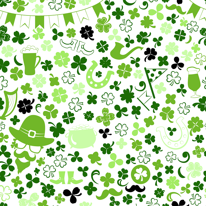 Featuring St Patrick Digital Paper with Shamrocks and Irish Symbols seamless PBR texture preview