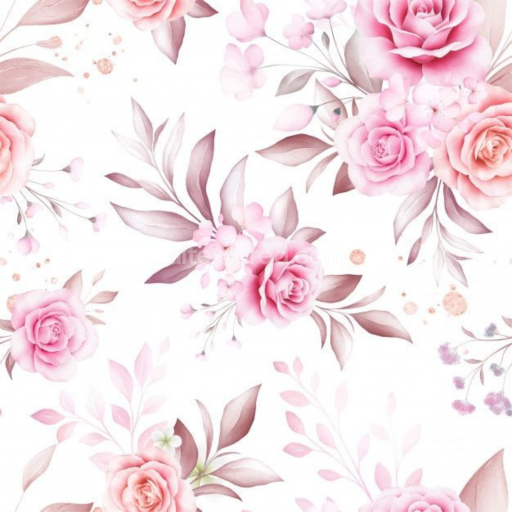Seamless 3D PBR Texture of Soft Pink Flower Fabric with Pastel Leaves