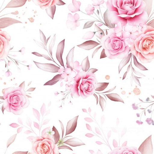 Soft Pink Flower Fabric Seamless Texture with Pastel Leaves seamless Pink Flower PBR texture