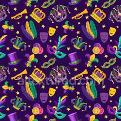 Pattern Bundle - Seamless 3D Mardi Gras Pattern PBR Texture Featuring Colorful Masks, Feathers & Festive M… texture preview