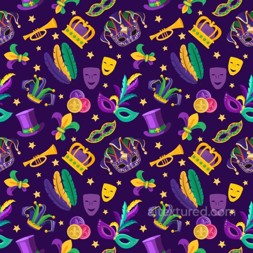 Mardi Gras Pattern PBR Texture Featuring Colorful Masks, Feathers & Festive Motifs seamless Pattern Bundle PBR texture