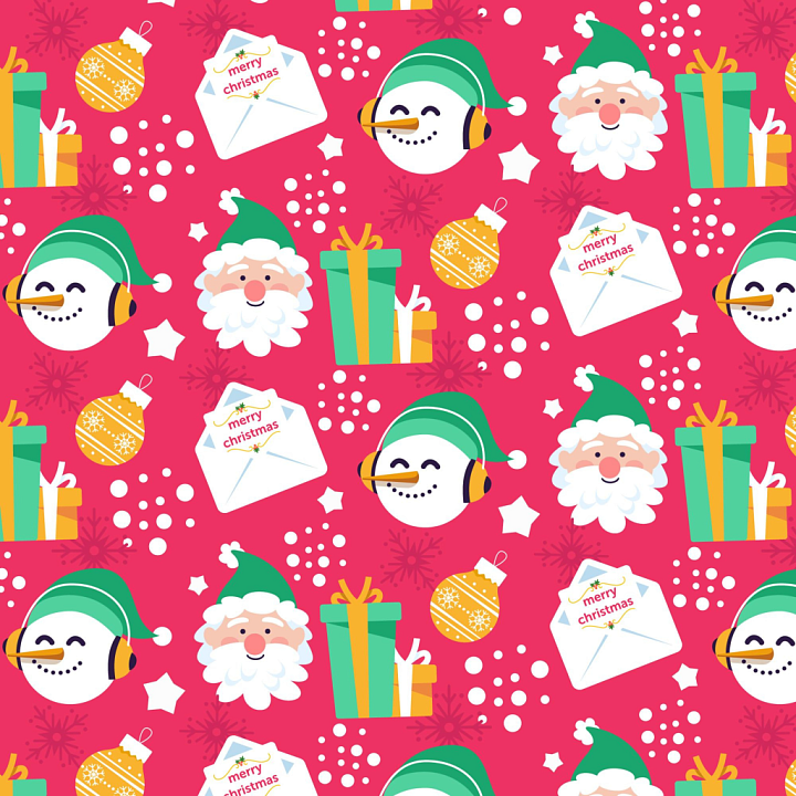 Christmas Digital Paper With Festive Icons Pattern seamless PBR texture preview