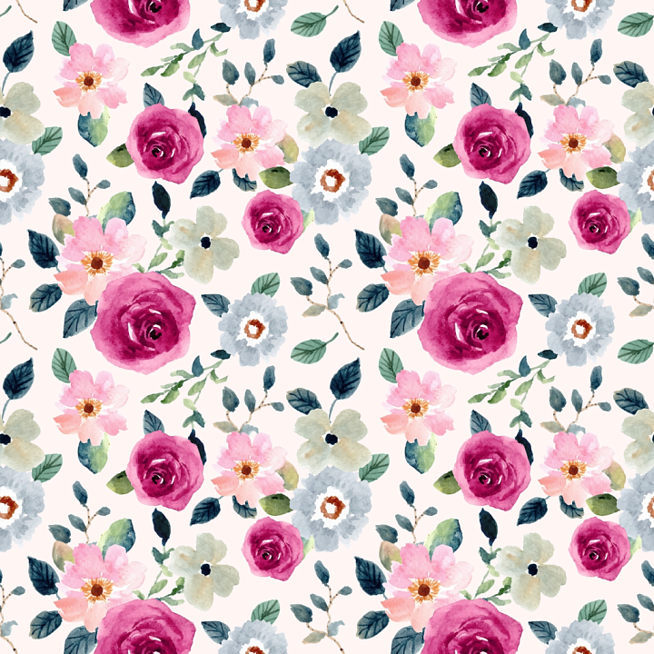 with Pink Flower Watercolor Floral Pattern seamless PBR texture preview