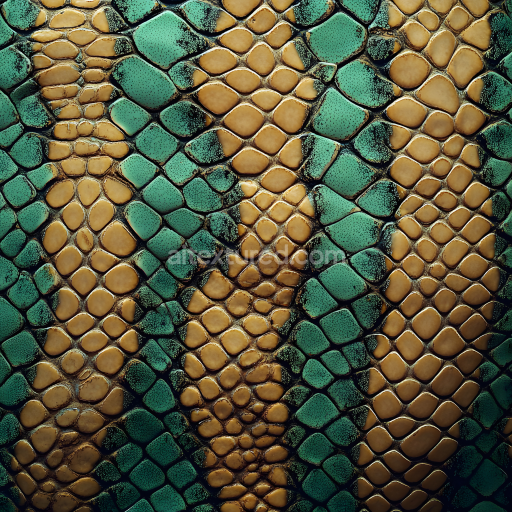 Seamless 3D PBR Reptile Skin Texture Featuring Glossy Brown and Green Scales with Detailed Surface Microstructure