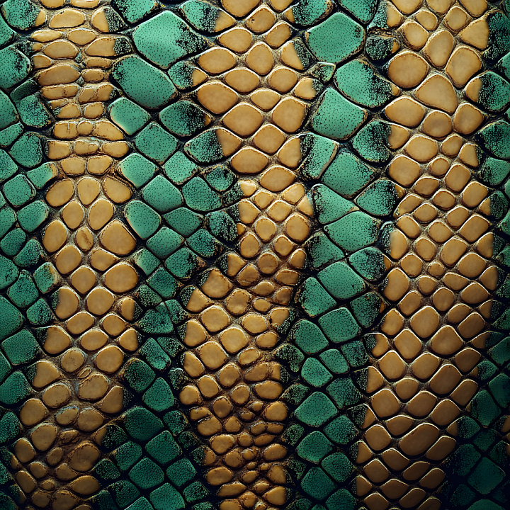 Reptile Skin Featuring Glossy Brown and Green Scales with Detailed Surf… seamless PBR texture preview