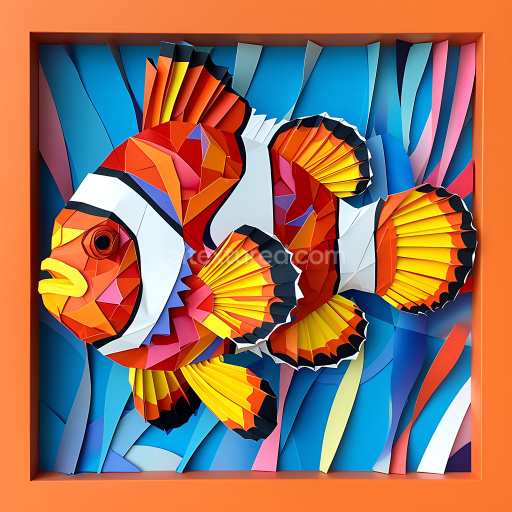 Seamless 3D PBR Texture of Origami-Style Clown Fish with Bright Orange and Yellow Fins