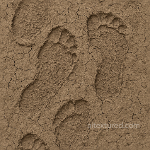 Muddy Footprints Closeup With Footprint Cracking On Dry Mud seamless Footprints PBR texture