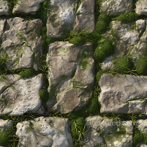 Mossy Stone Pavement PBR Texture with Natural Aging and Vegetation seamless Stone PBR texture