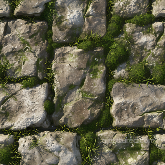 Mossy Stone Pavement PBR Texture with Natural Aging and Vegetation Stone texture preview